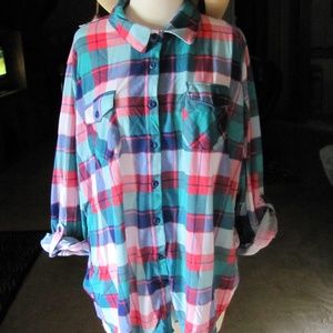 RUE 21 Plus Size Crocheted Yolk Plaid Shirt  Brand